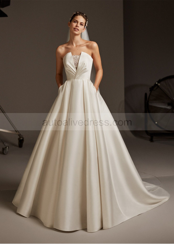 Strapless Beaded Ivory Satin Wedding Dress